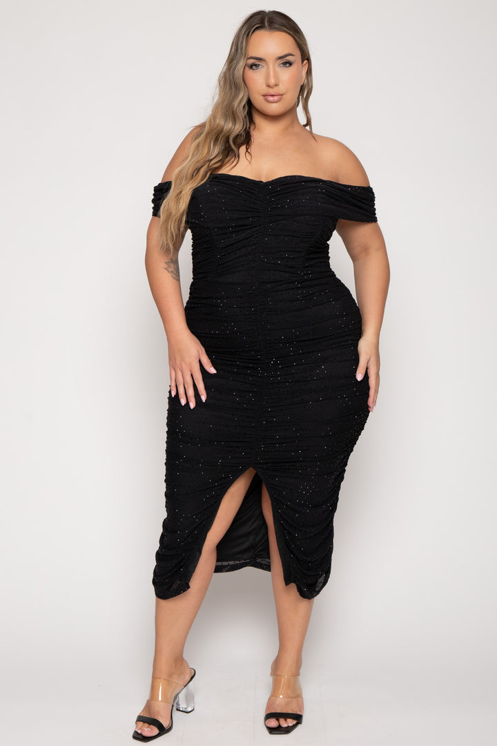 Plus Size Evelina Studded Midi Dress- Black