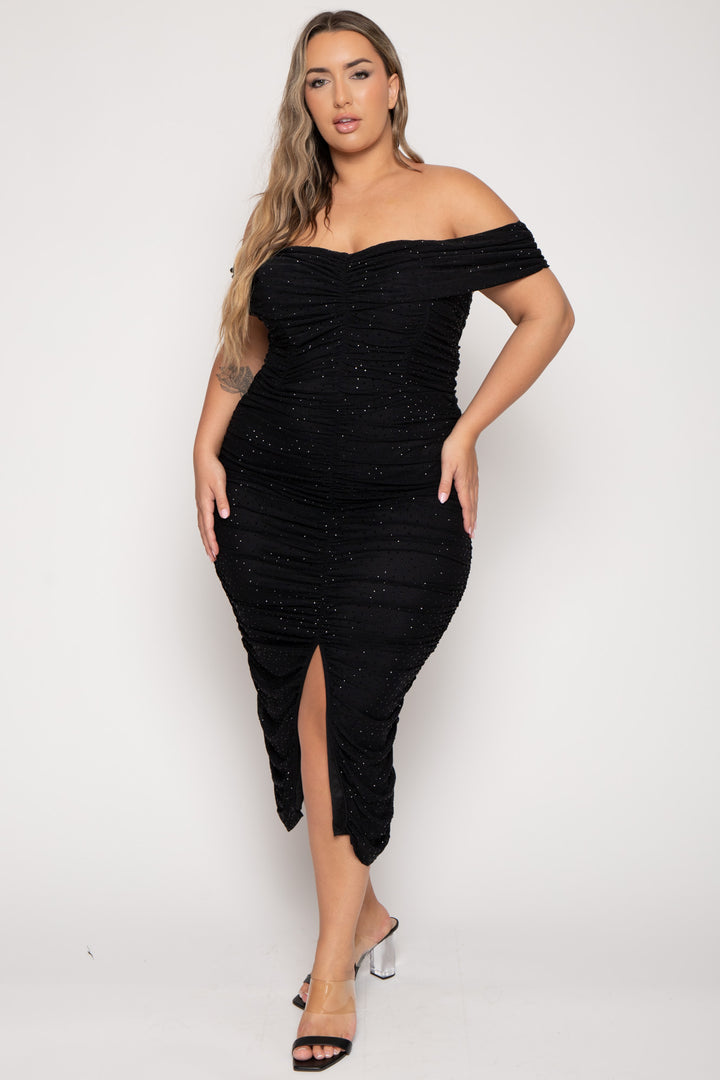 Plus Size Evelina Studded Midi Dress- Black