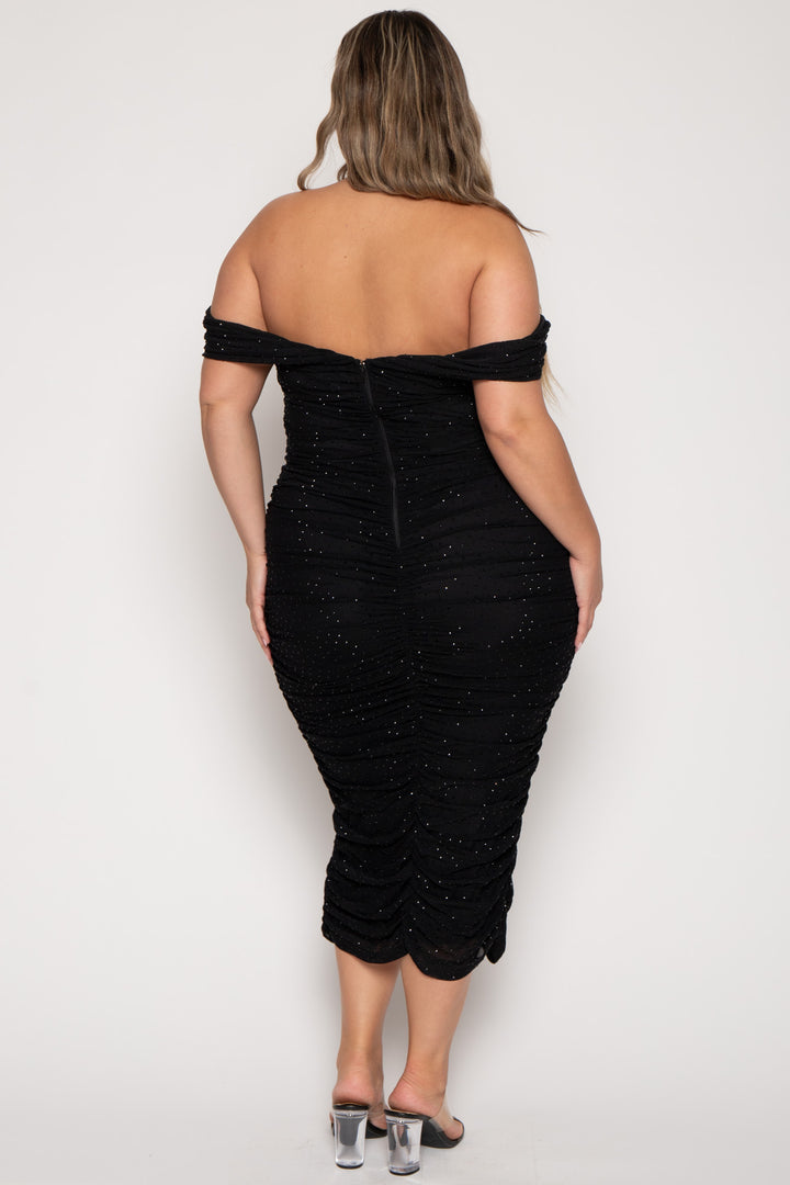 Plus Size Evelina Studded Midi Dress- Black