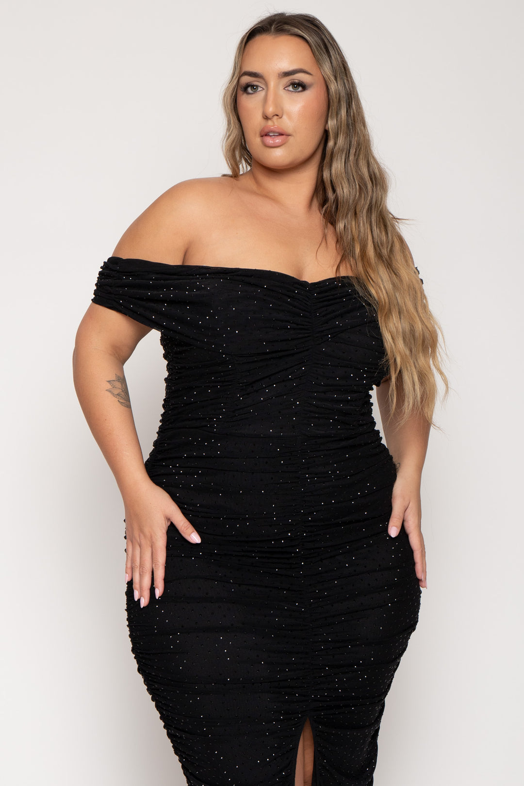 Plus Size Evelina Studded Midi Dress- Black