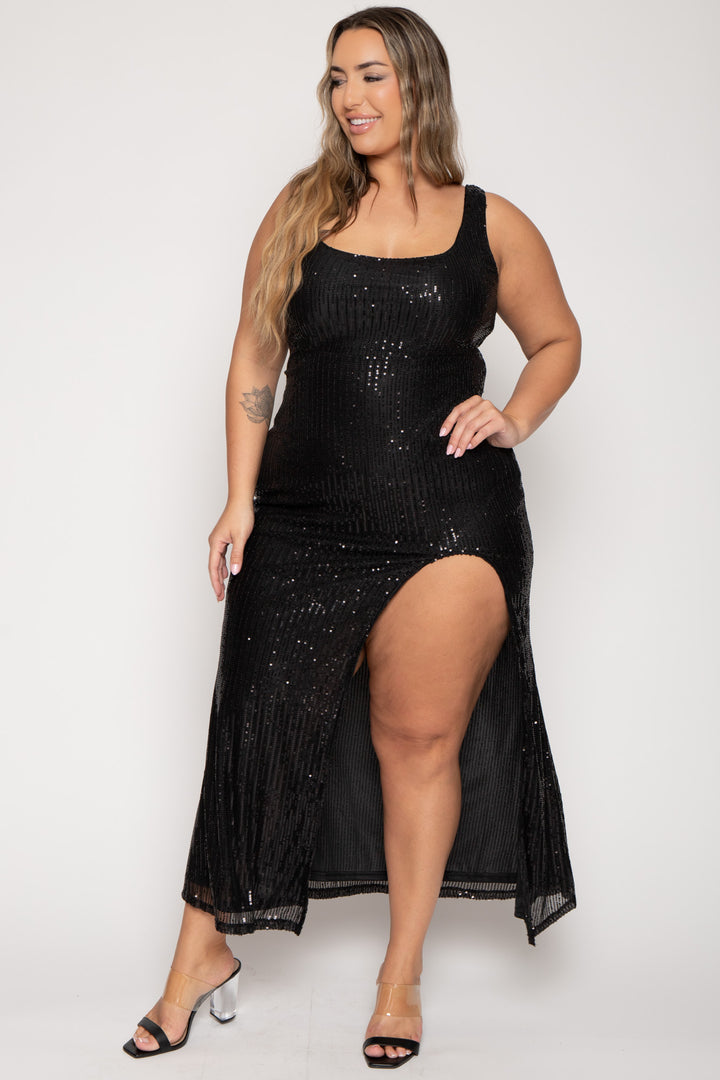 Plus Size Reyna Sequin Maxi   Dress-Black