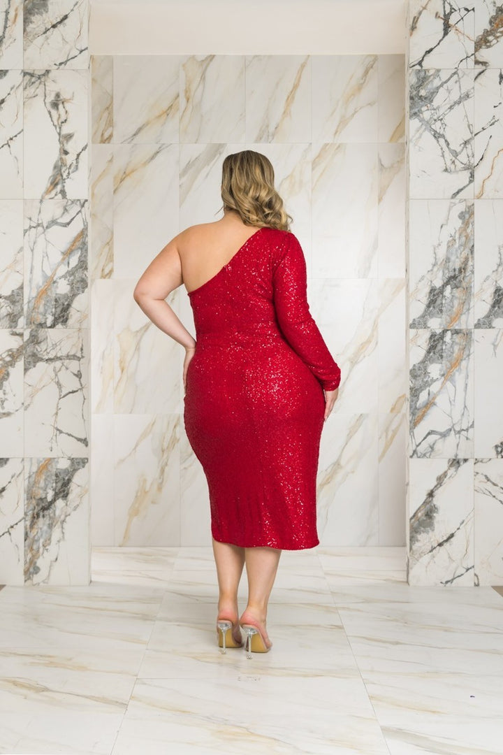 Plus Size Maida Sequence Dress-Red