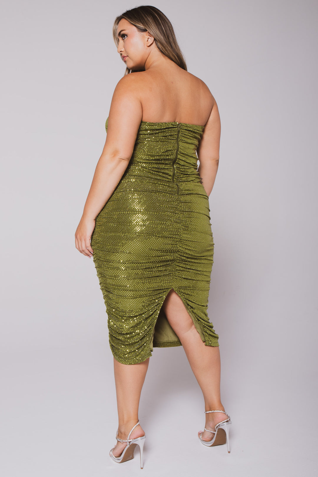 Plus Size Kalinda Sequence  Midi  Dress- Olive