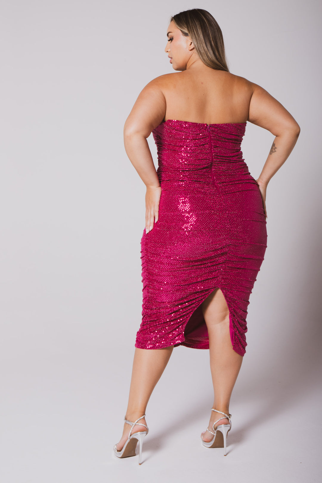 Plus Size Kalinda Sequence  Midi  Dress- Magenta