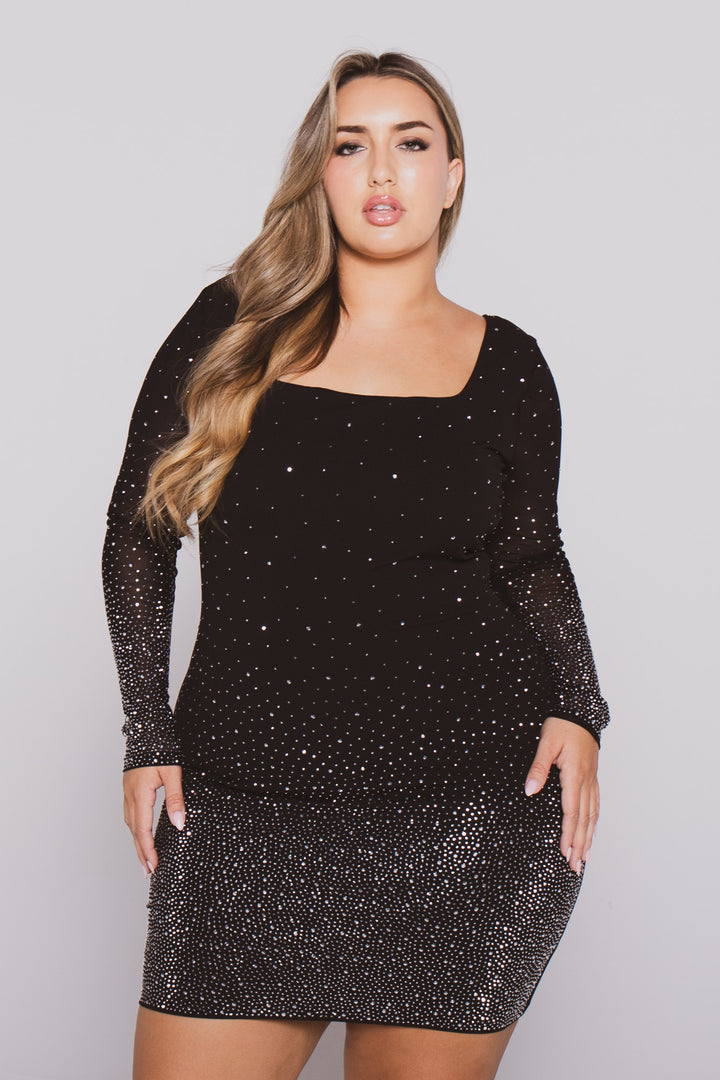 Plus Size Yara Gradient Rhinestone Dress- Black