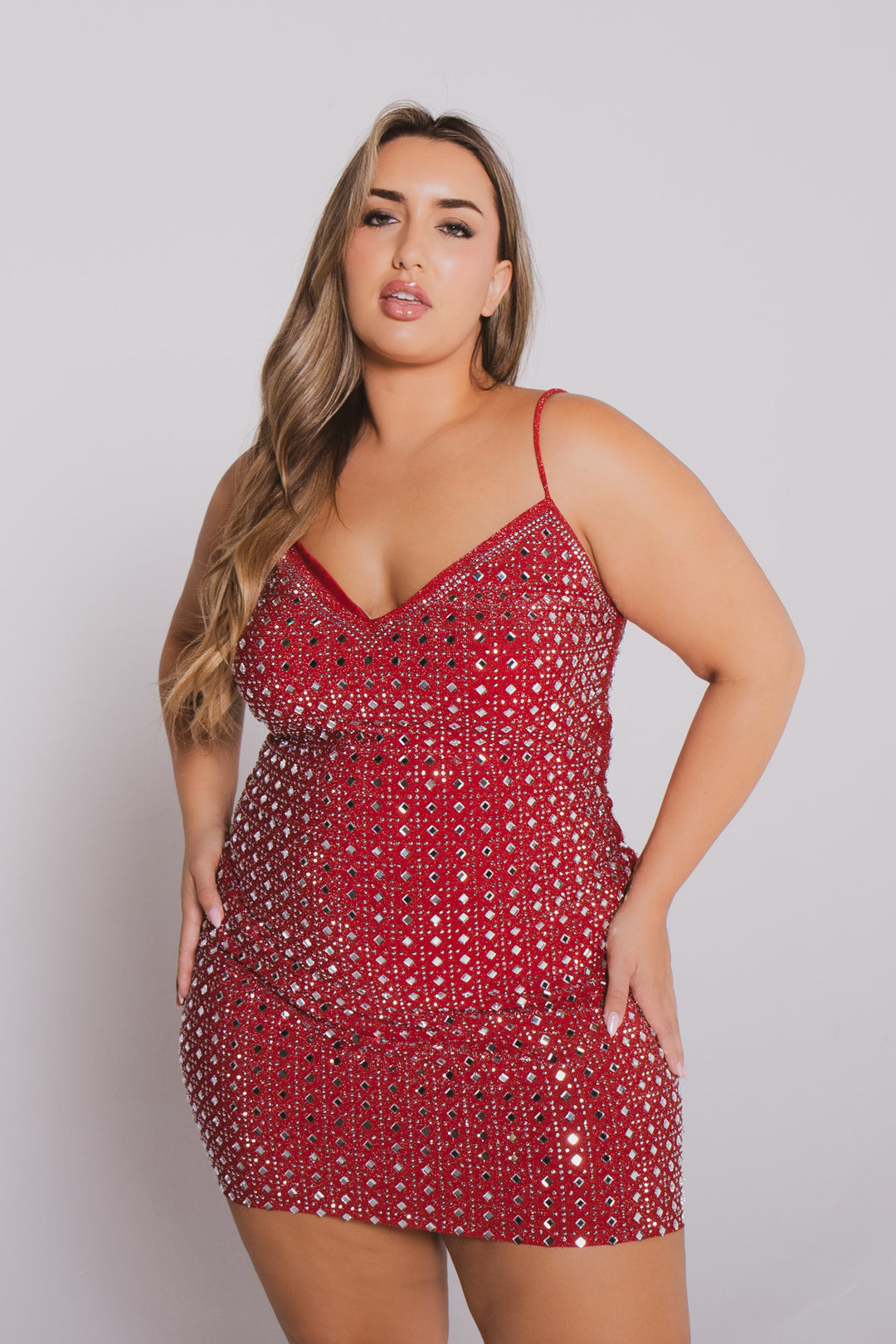 Plus Size Xanthe  Studded  Cami Dress- Red