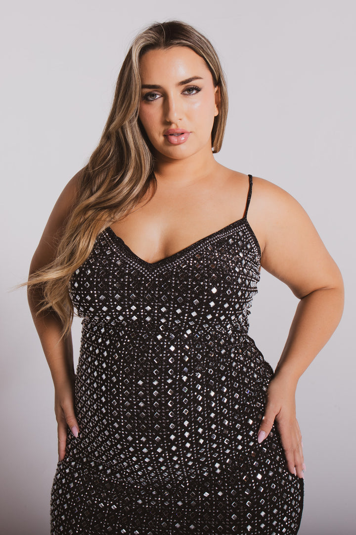 Plus Size Xanthe  Studded  Cami Dress- Black