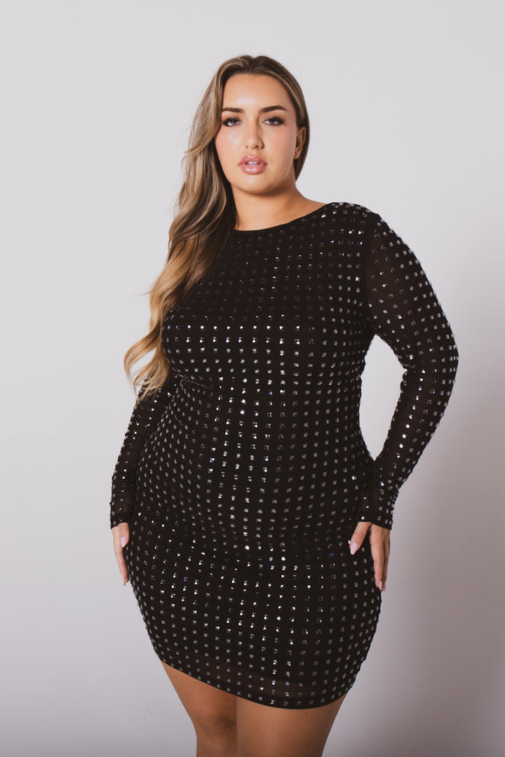 Plus Size Saoirse Rhinestone Dress- Black