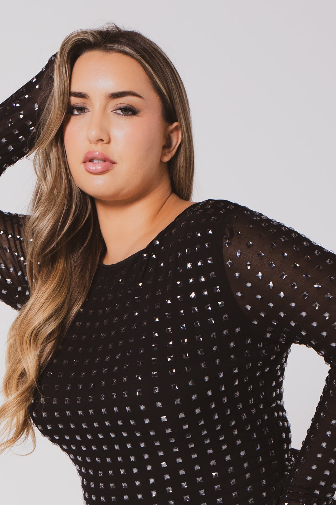 Plus Size Saoirse Rhinestone Dress- Black