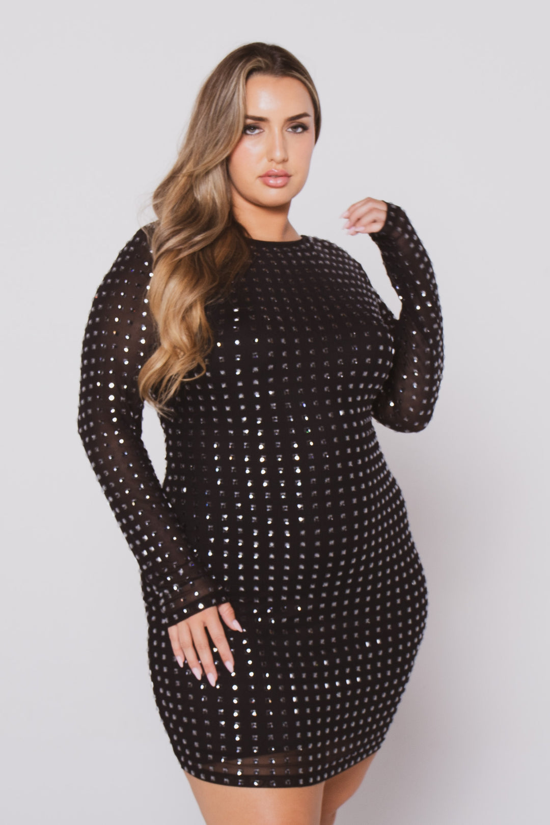 Plus Size Saoirse Rhinestone Dress- Black