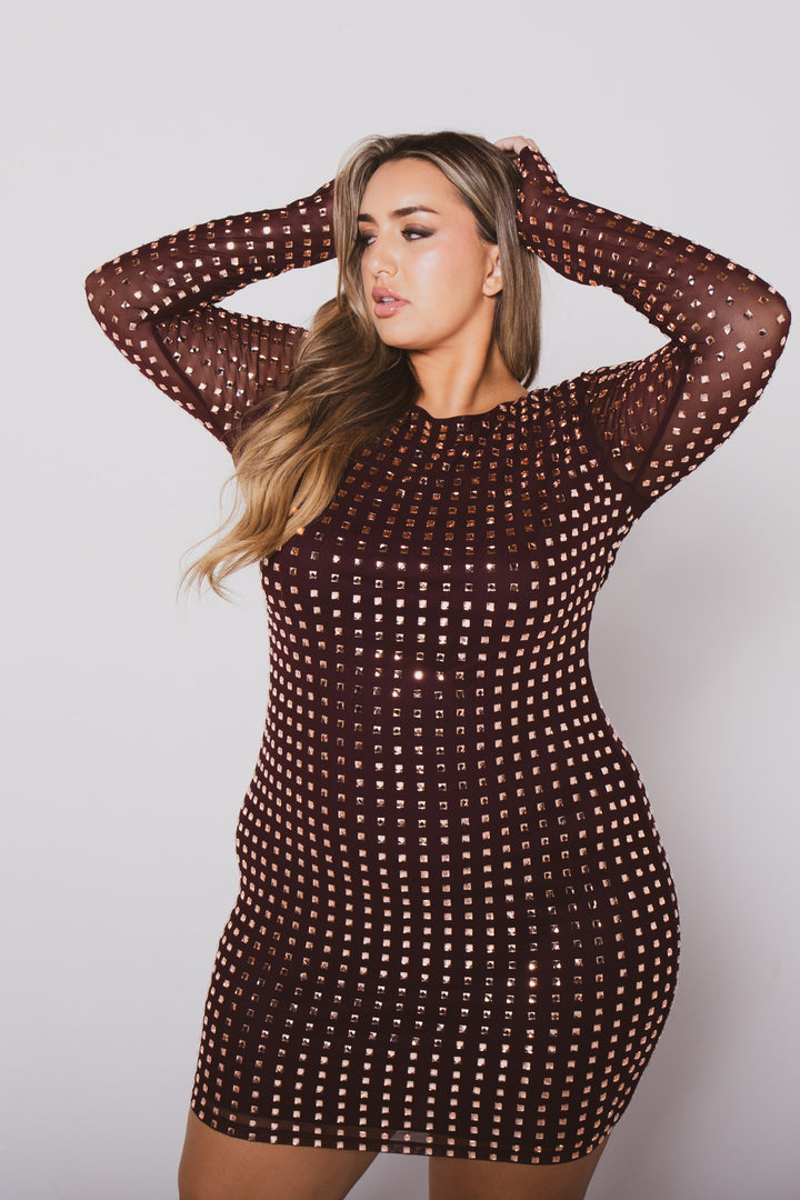 Plus Size Saoirse Rhinestone Dress- Wine