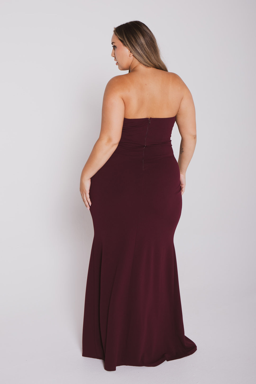 Plus Size Estelle Rhinestone Bustier  Dress- Maroon