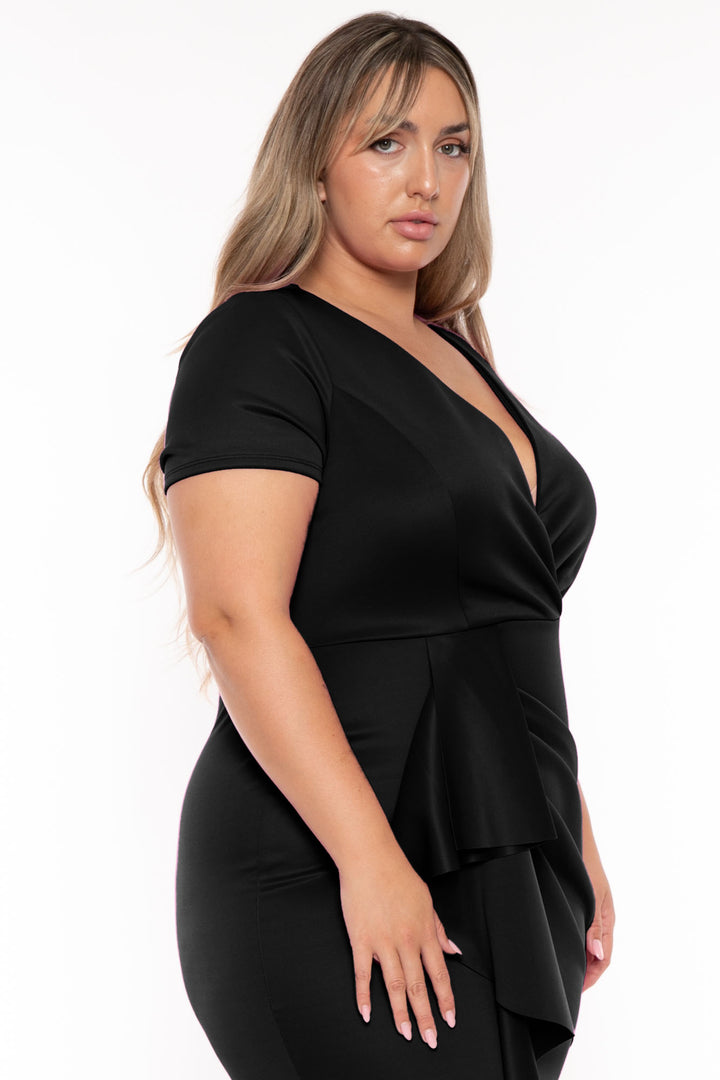 Plus Size Laree  Drape Front   Dress- Black
