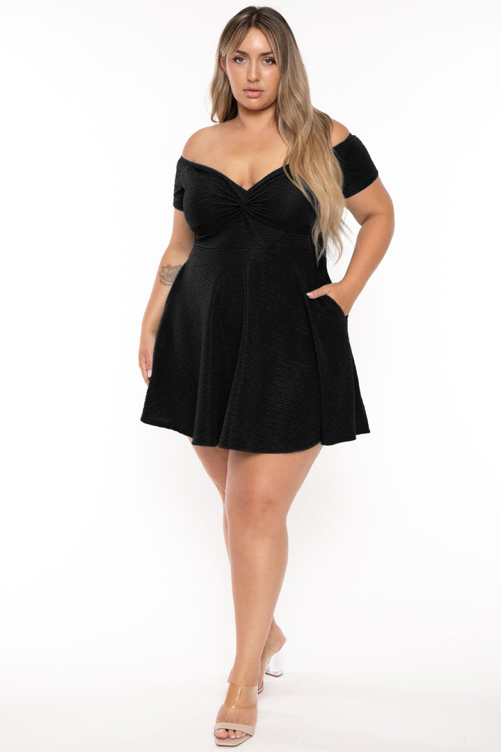 Plus Size Maryliz Front Twist Flare Dress - Black