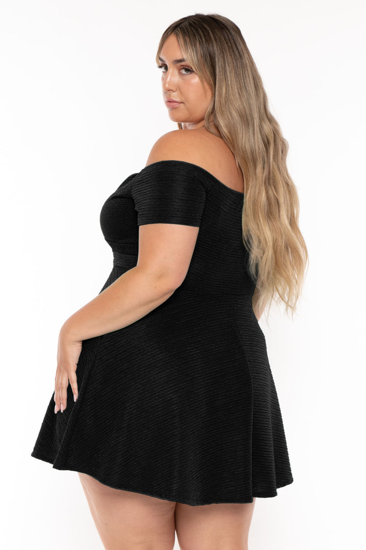 Plus Size Maryliz Front Twist Flare Dress - Black