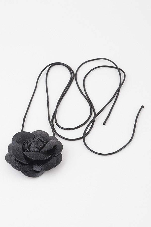 H&D Accessories Black Leather Rose Choker Necklace-Black