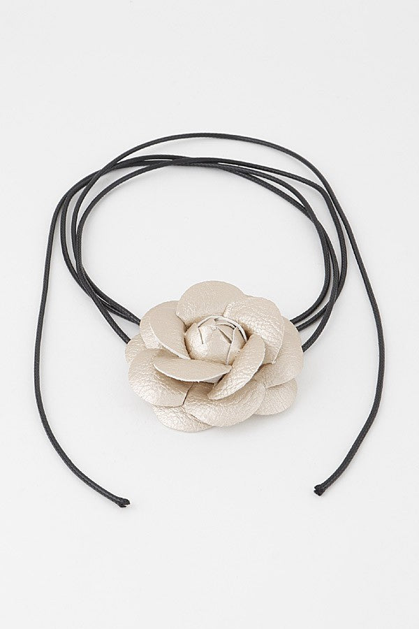H&D Accessories Black Leather Rose Choker Necklace-Gold