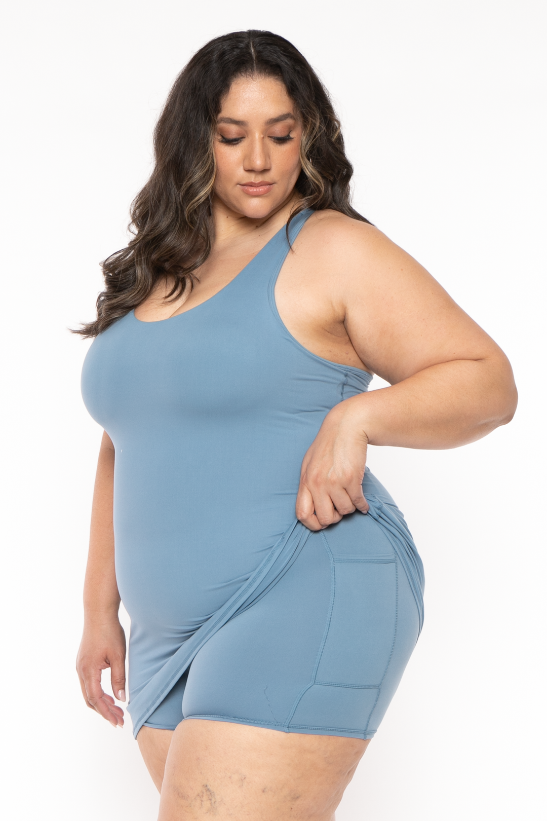 RAE MODE ACTIVEWEAR Plus Size Lizzy  Active Romper Dress  - Periwinkle