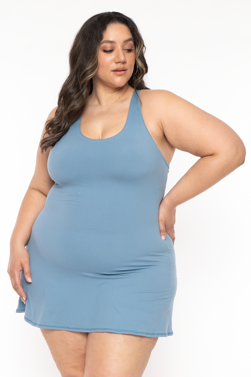 RAE MODE ACTIVEWEAR 1X / Periwinkle Plus Size Lizzy  Active Romper Dress  - Periwinkle