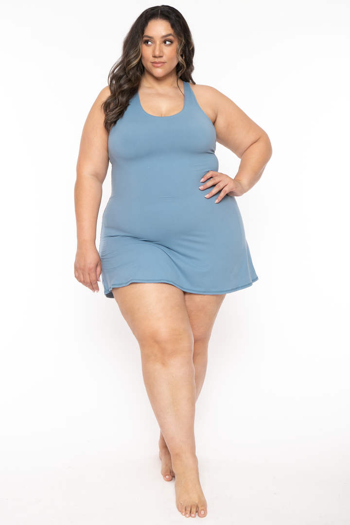 RAE MODE ACTIVEWEAR Plus Size Lizzy  Active Romper Dress  - Periwinkle