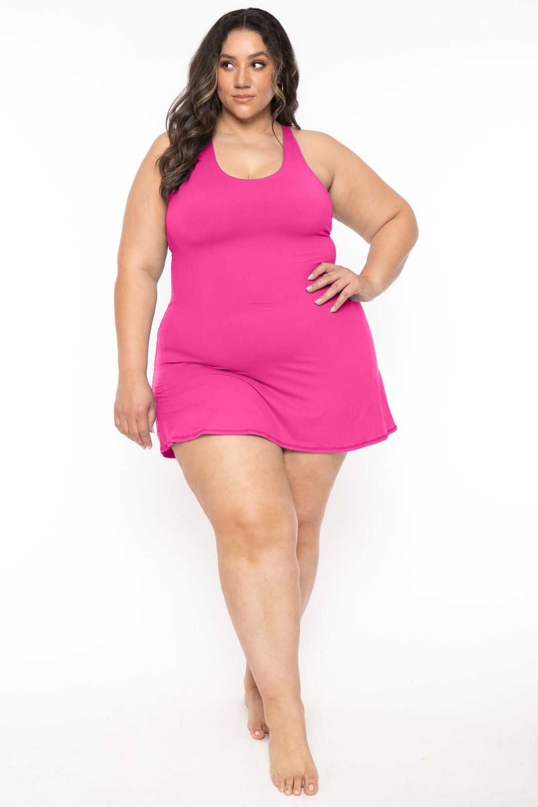 RAE MODE ACTIVEWEAR 1X / Pink Plus Size Lizzy  Active Romper Dress  - Pink