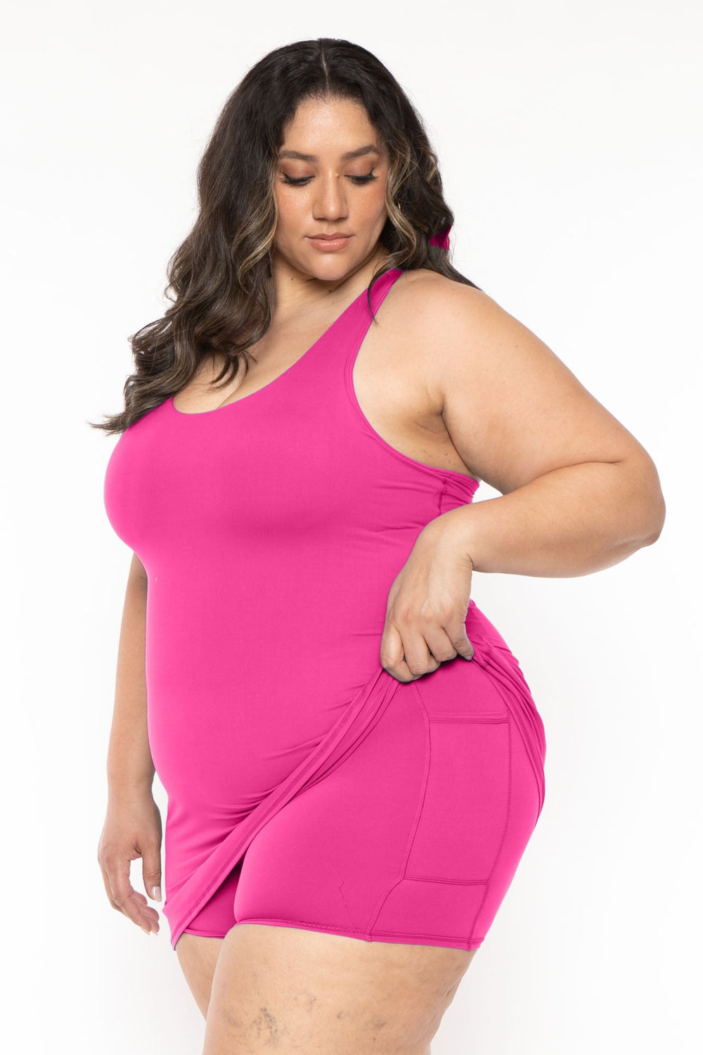 RAE MODE ACTIVEWEAR Plus Size Lizzy  Active Romper Dress  - Pink