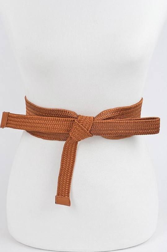 Bag Boutique Belts Brown Plus Size Candee Weaved Braided Knotted front belt-Brown