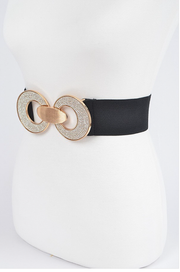 Bag Boutique Belts Tan Plus Size Cassy Rhinestone Two Buckles Plus Size Elastic Belt-Black