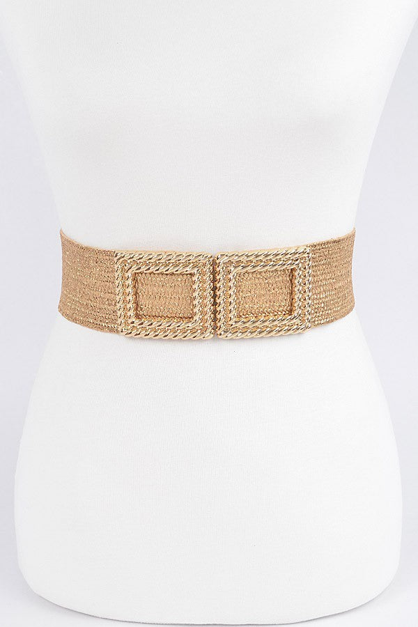 H&D Belts Gold Plus Size Double Chain Metal Buckle Elastic Plus Size Belt-Gold