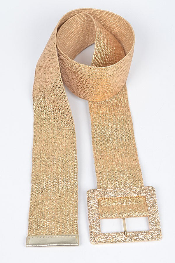H&D Belts Tan Plus Size Faux Metallic gold straw belt-Gold