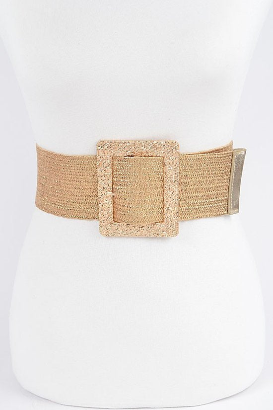 H&D Belts Tan Plus Size Faux Metallic gold straw belt-Gold