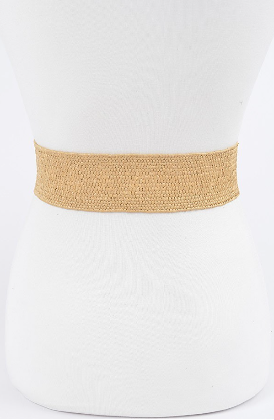 H&D Belts White Plus Size Faux Straw Two Buckle  Elastic Belt-Tan