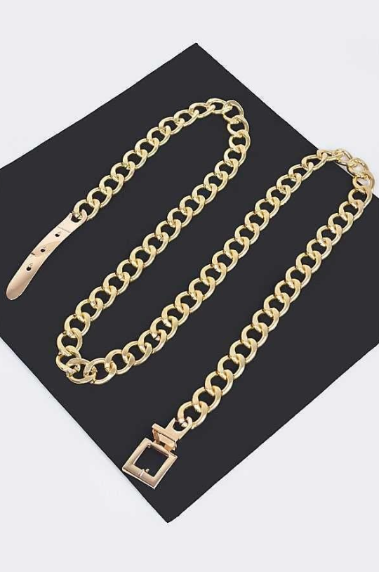 Artini Belts Gold Plus Size Metal Buckle Chain Belt- Gold