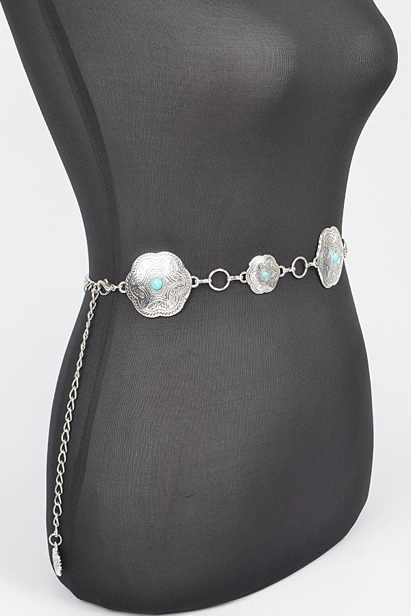 H&D Belts Silver Plus Size Metal Chain Belt W/Turquoise-Silver