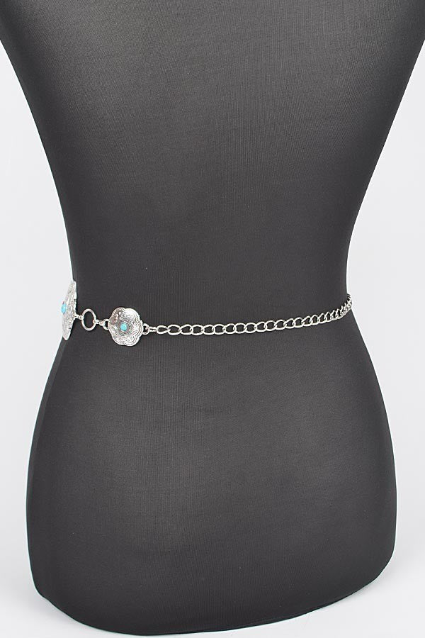 H&D Belts Silver Plus Size Metal Chain Belt W/Turquoise-Silver