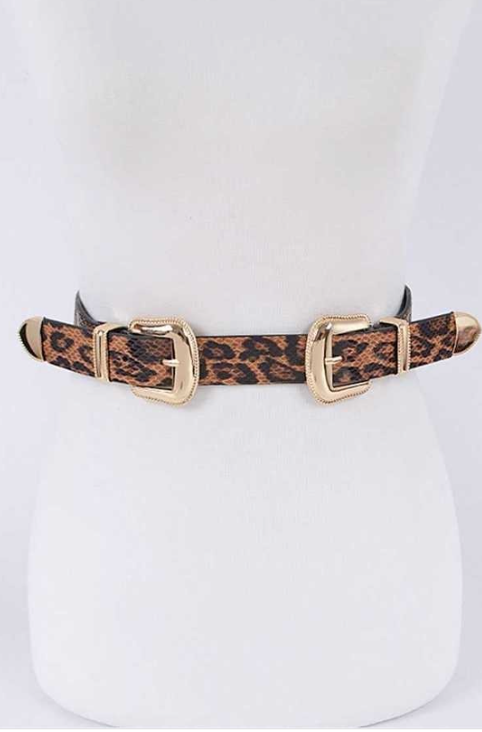 H&D Belts Tan Plus Size Sassie Double Buckle Leopard Elastic Belt- Brown