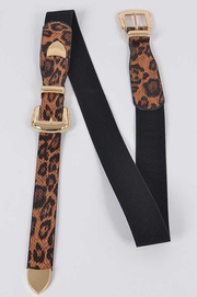 Bag Boutique Belts Tan Plus Size Sassie Double Buckle Leopard Elastic Belt- Brown