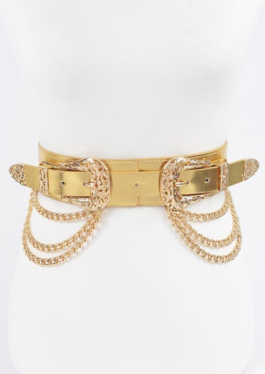 H&D Belts Gold Plus Size Two Buckle Chain Waist Belt-Gold