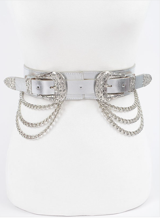 H&D Belts Silver Plus Size Two Buckle Chain Waist Belt-Silver