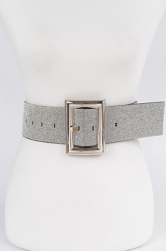 I LORD Belts Fuschia Plus Size Wide  Rhinestone Waist Belt- Silver