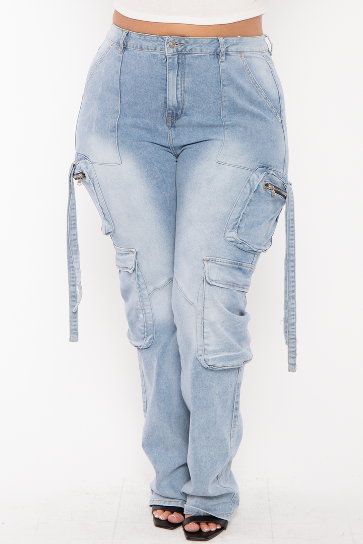 American Bazi Bottoms Plus Size  Acid Wash Stacked Pants - Blue