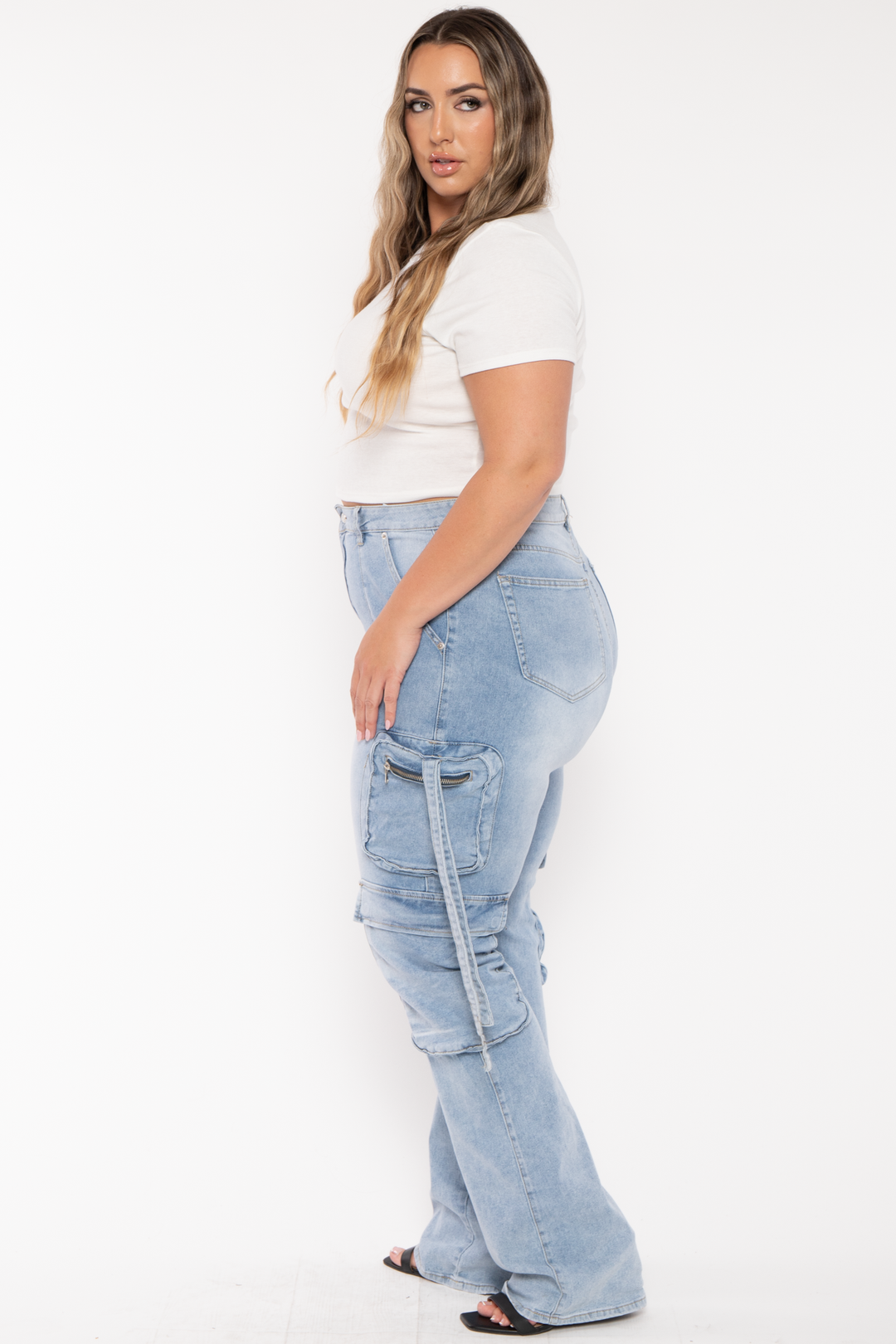 American Bazi Bottoms Plus Size  Acid Wash Stacked Pants - Blue