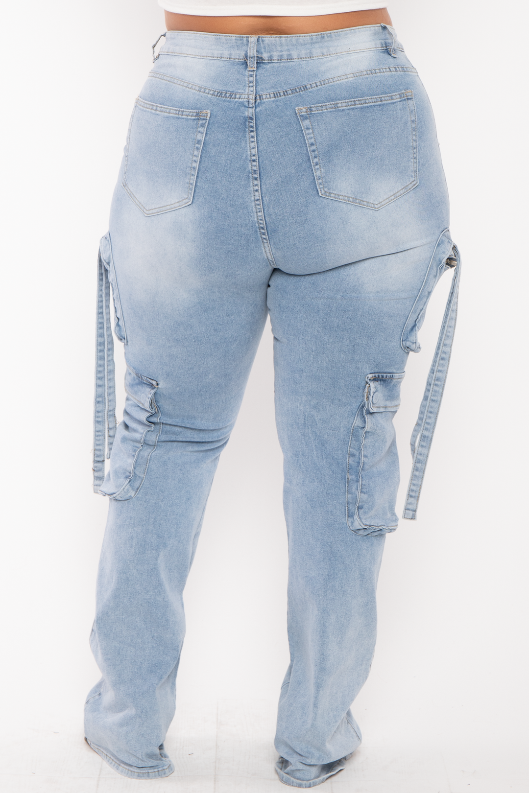 American Bazi Bottoms Plus Size  Acid Wash Stacked Pants - Blue