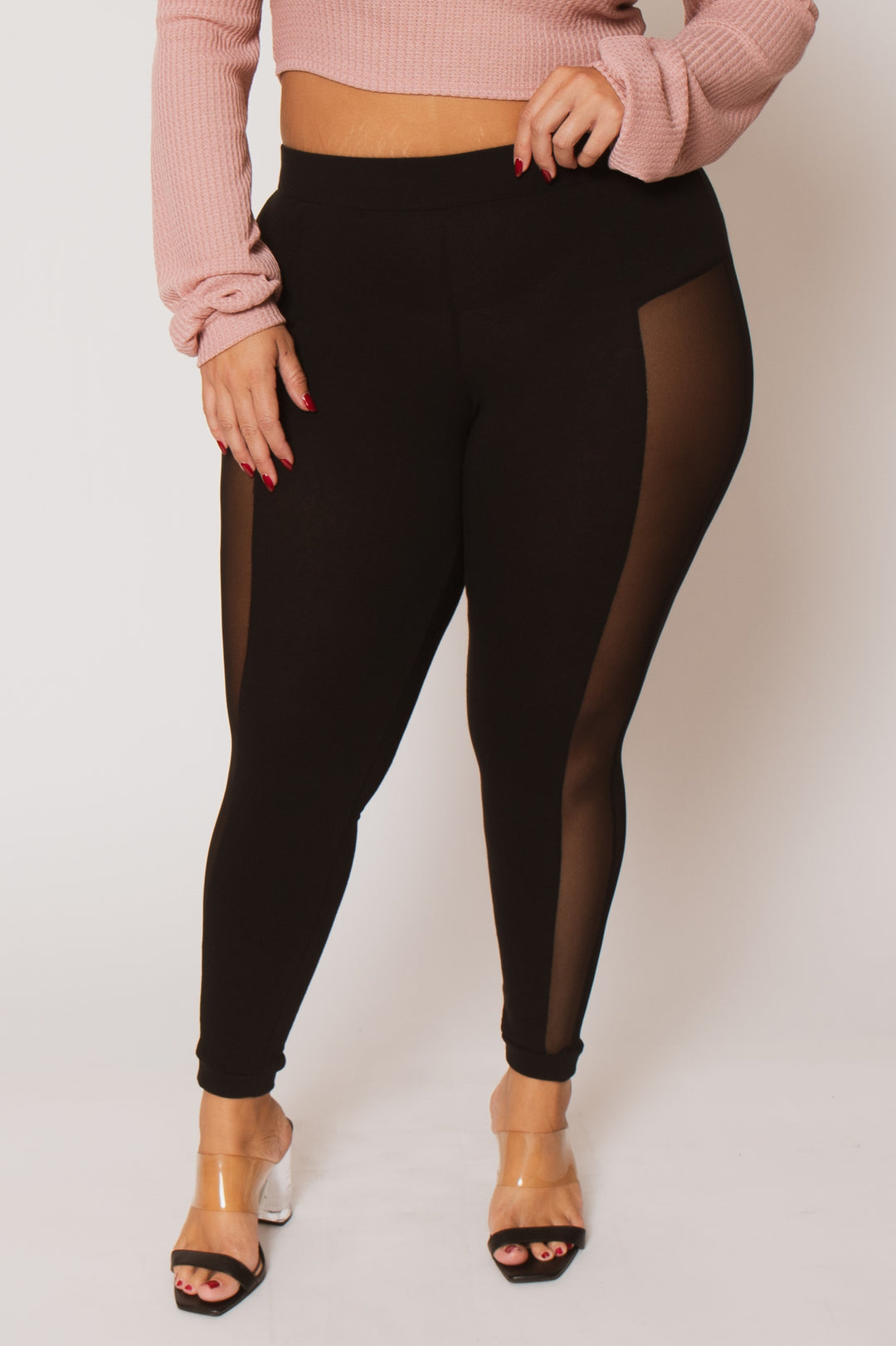 Curvy Sense Bottoms Plus Size Alani Mesh Leggings - Black