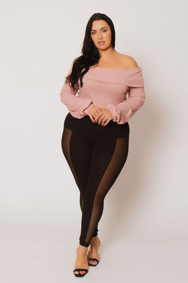 Curvy Sense Bottoms Plus Size Alani Mesh Leggings - Black