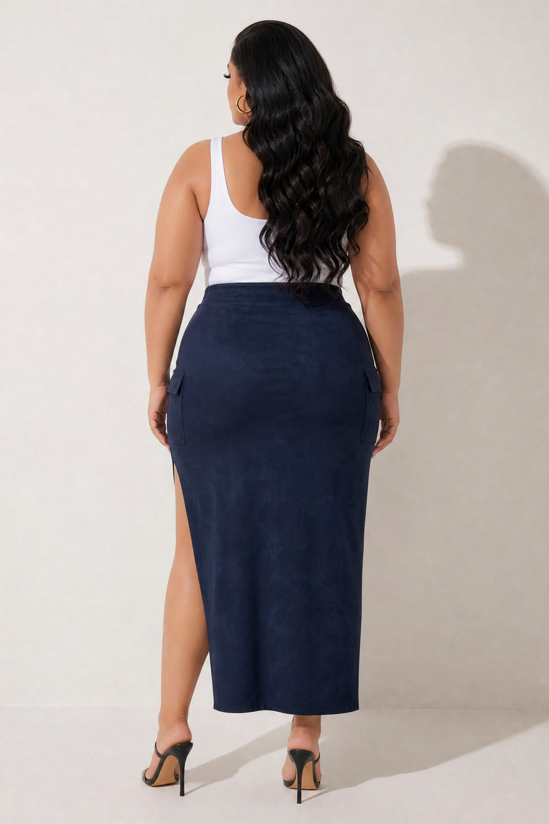 Curvy Sense Inc. Bottoms Plus Size  Alina Cargo Maxi Skirt- Navy