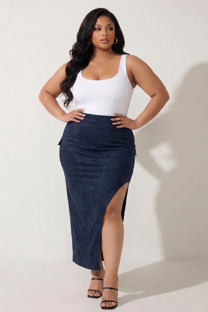 Plus Size Alina Cargo Maxi Skirt- Navy – Curvy Sense