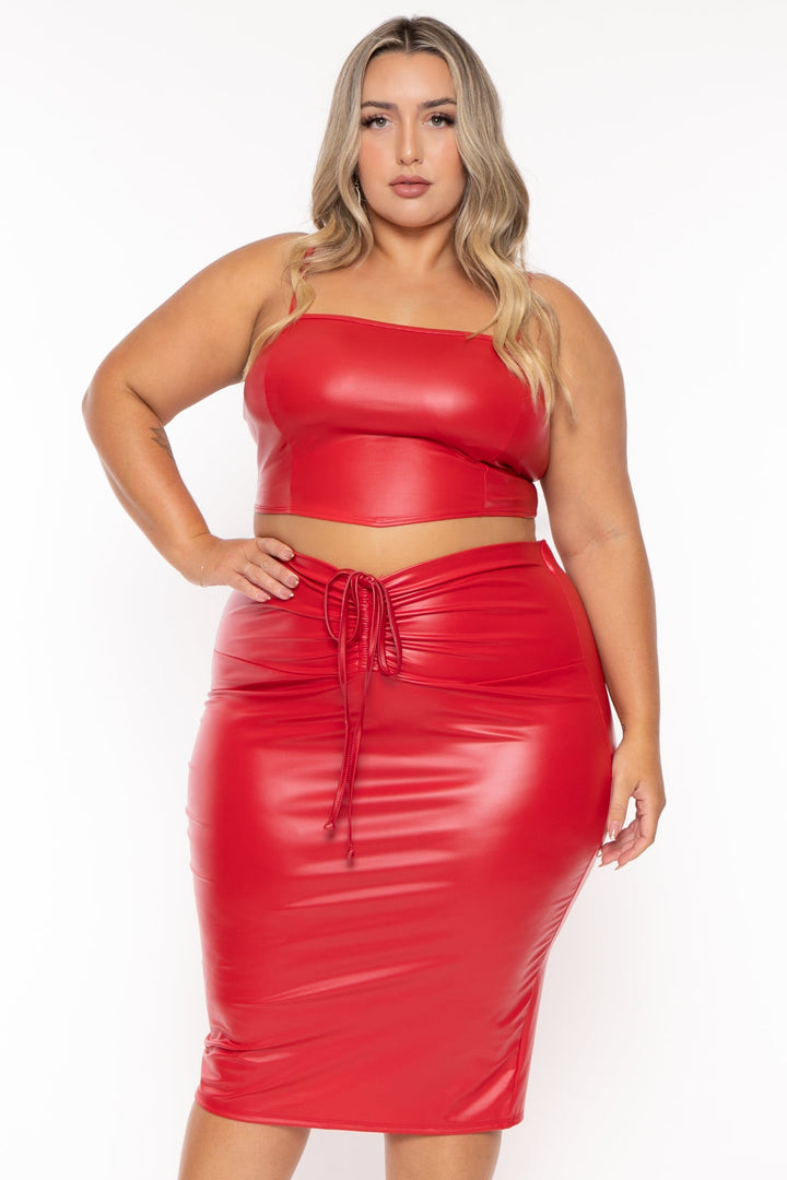 D ROCK Bottoms 1X / Red Plus Size Alisha Vegan Leather Matching Set  - Red