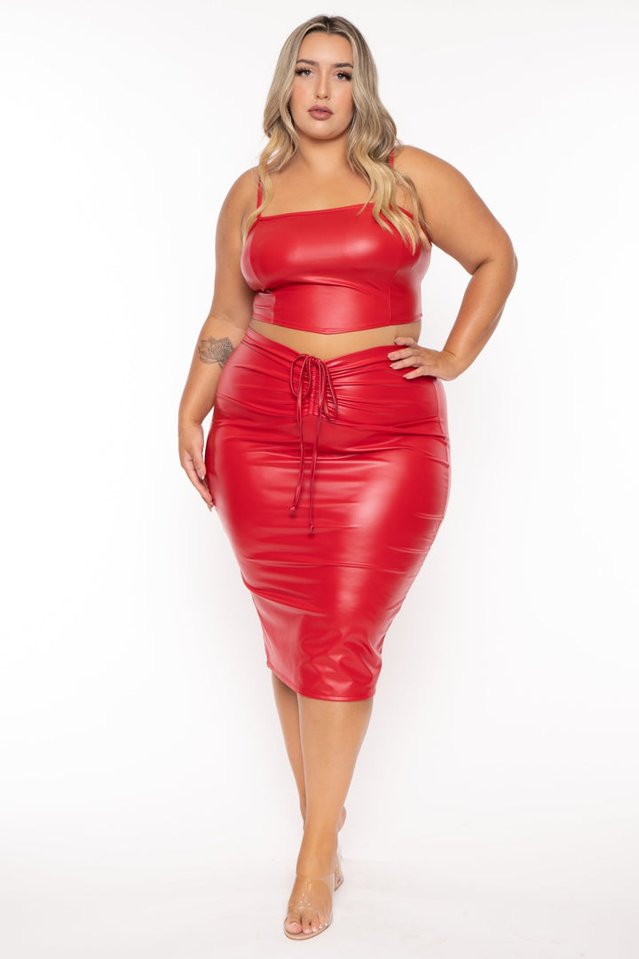 D ROCK Bottoms Plus Size Alisha Vegan Leather Matching Set  - Red