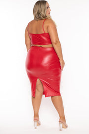 D ROCK Bottoms Plus Size Alisha Vegan Leather Matching Set  - Red